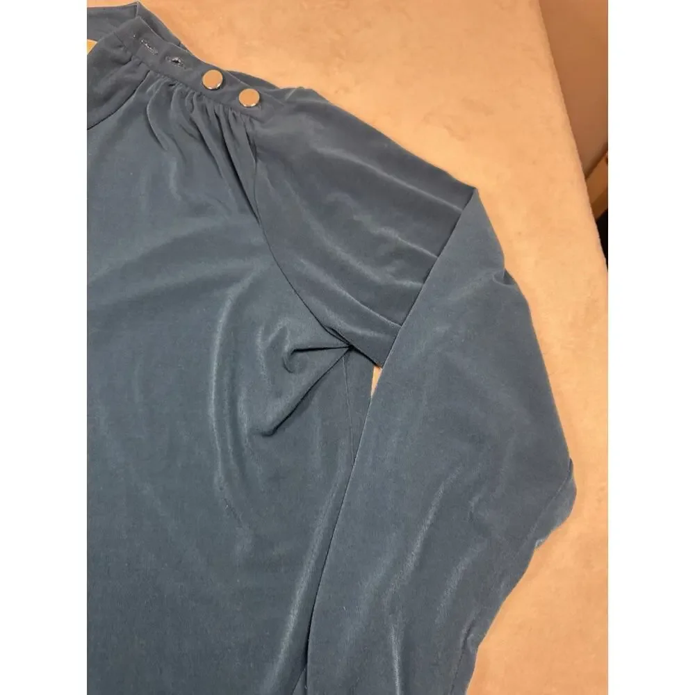 Michael Michael Kors Women’s XL Blue Mock Neck Long Sleeve Button Top